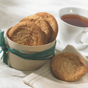 Snickerdoodle Cookies on a table with tea